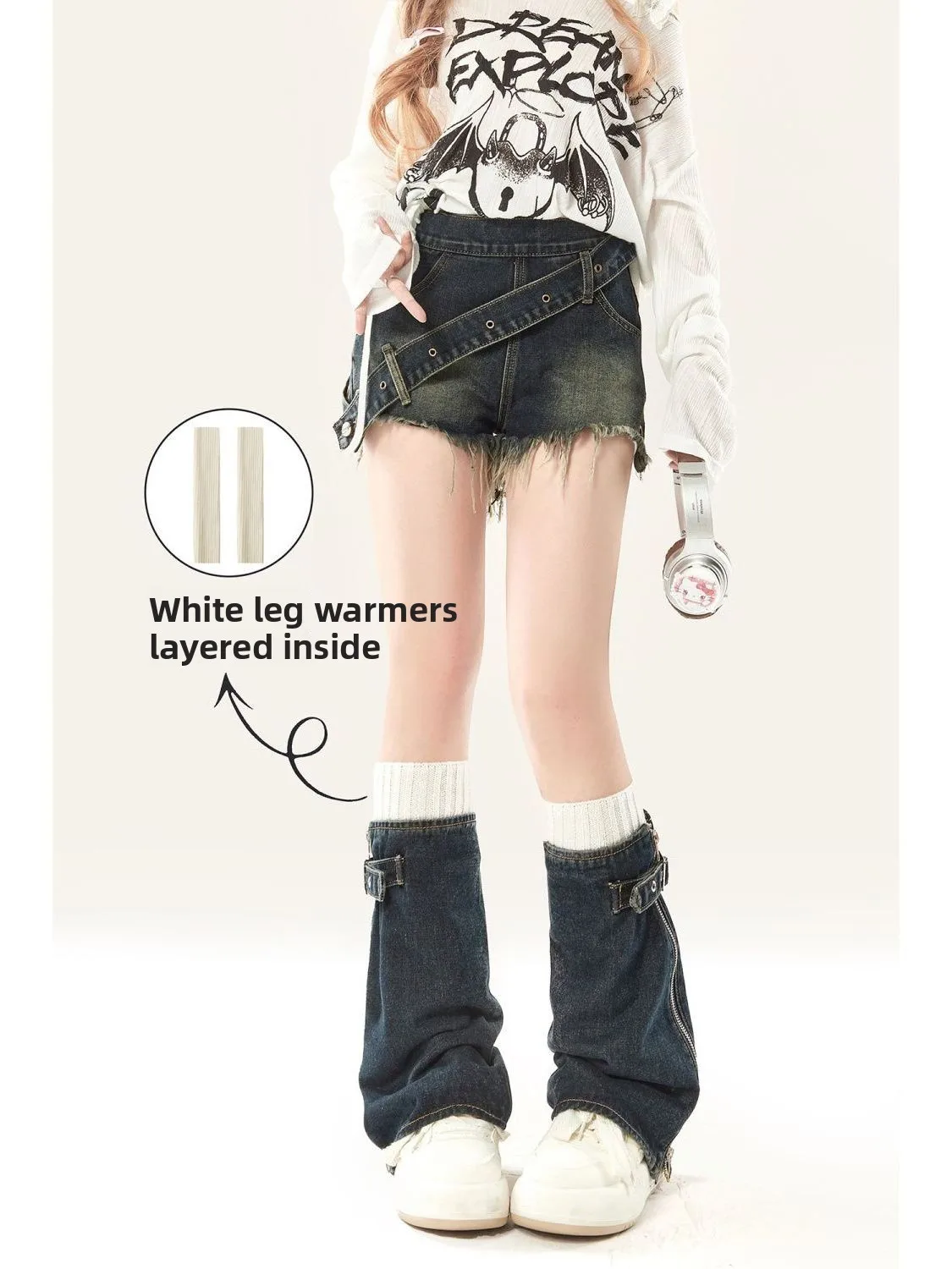 

Американский ретро боковая молния Дизайн Джинсовые орты Женские летние пряные брюки Горячие брюки Комплект из двух предметов Прямые джинсы с высокой талией