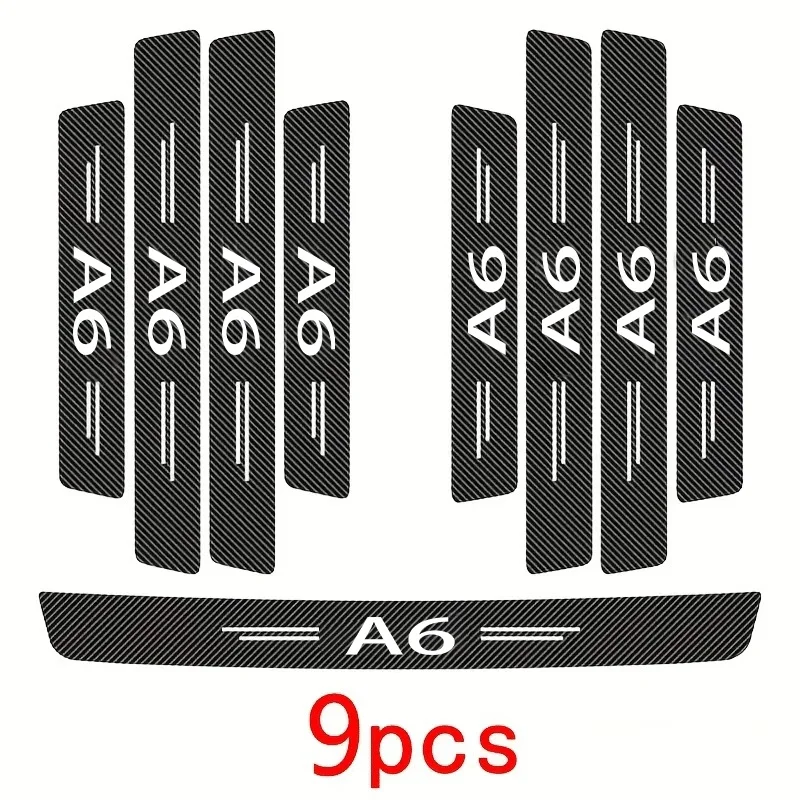 

9 шт., защита на пороги автомобиля, наклейки, пленка против царапин, защита из углеродного волокна, накладка на педаль, автоаксессуары