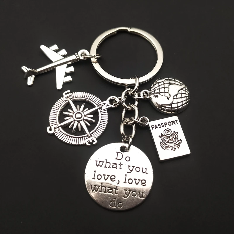 1pc Pilot Aviator Key Chains Airplane Charms Passport Keyring Hoilday Key Fob Traveler Jewelry For Graduation Gift