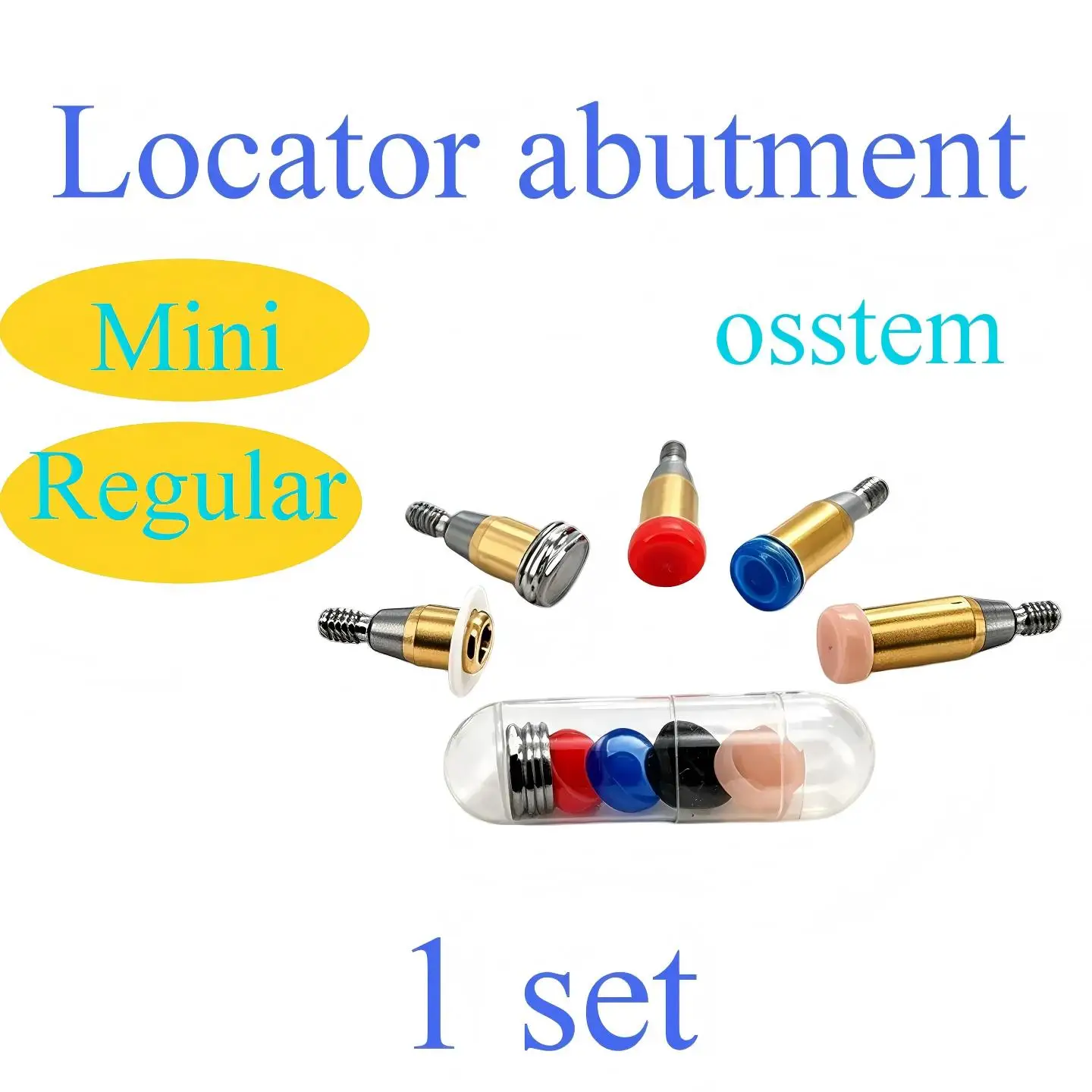 1 Set Dental Implant Locator Abutment Fit Osstem Platform Titanium Overdenture Attachment Male Processing Silicone Caps Supplies