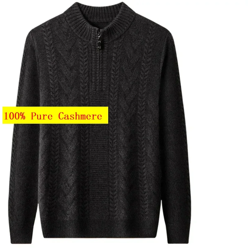 New Arrival Fahsion High Quality Winter Men's 100% Pure Cashmere Zipper Collar Thickened Sweater Large Size S -XXL 3XL 4XL 5XL