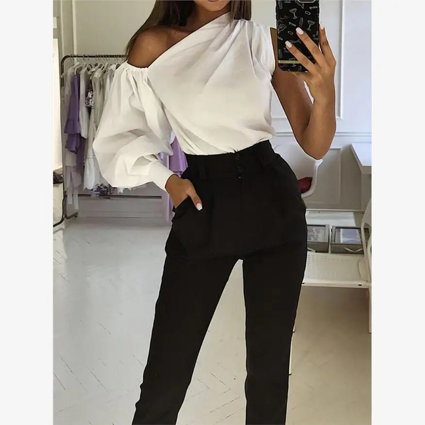 

Sli One-oulder Lantern Sve Blouse Faionable Ladies' irt Unique Design Comfortable Wear Other Material 00%