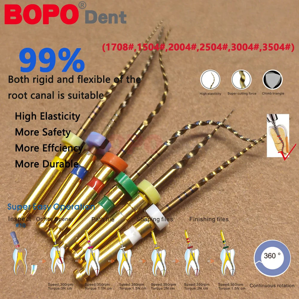 E-FLEX Gold Files Dental Endodontic Rotary Files Heat-Activated Nitinol Tooth Pulp 0.4Taber Root Canal Dentistry Drill Super