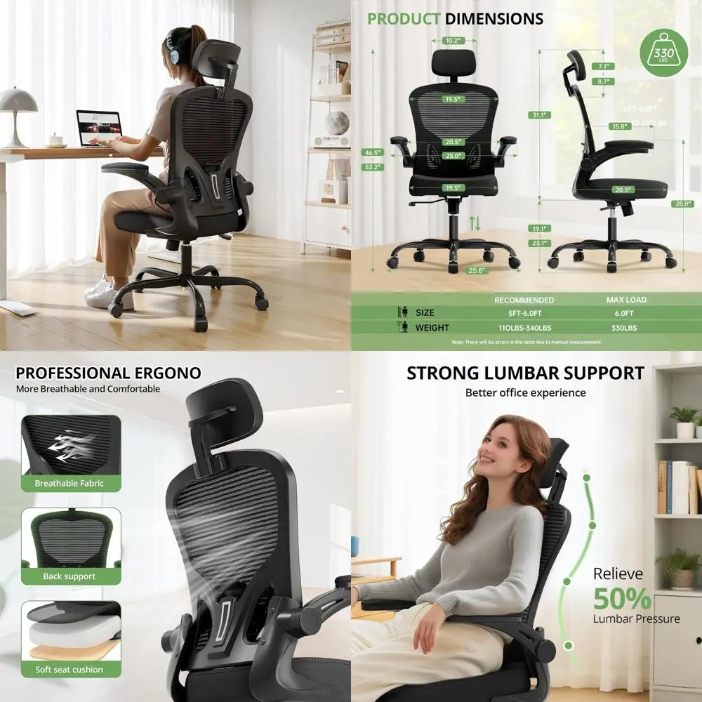

Ergonomic High-Back Office Chair, 330 lbs Capacity, Comfortable for Long Hours, Swivel Executive Desk Chair