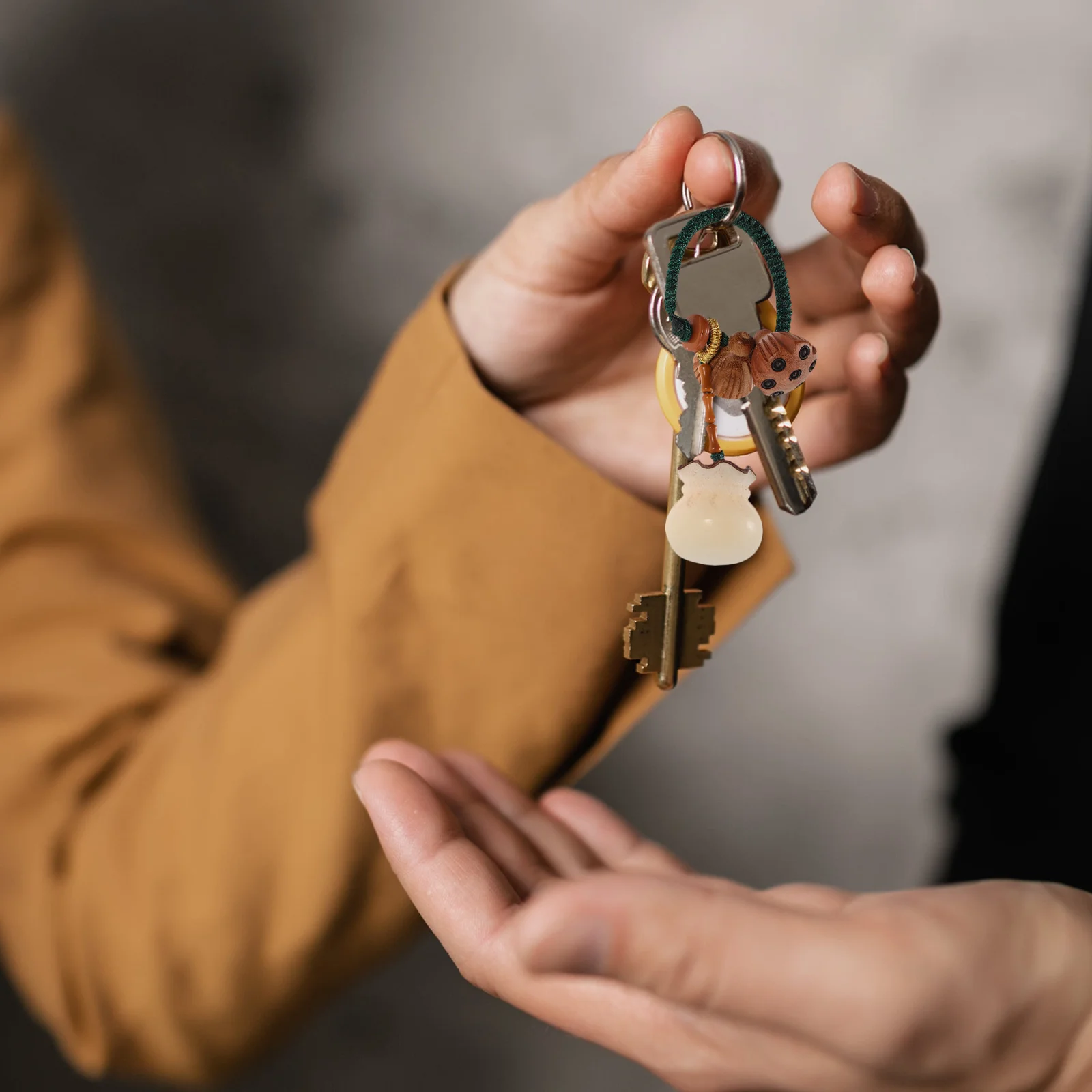 

Lotus Money Bag Handcrafted Peach Wood Keychain Car Key Holder Lucky Pendant Unique Design Traditional Chinese Charm Phone