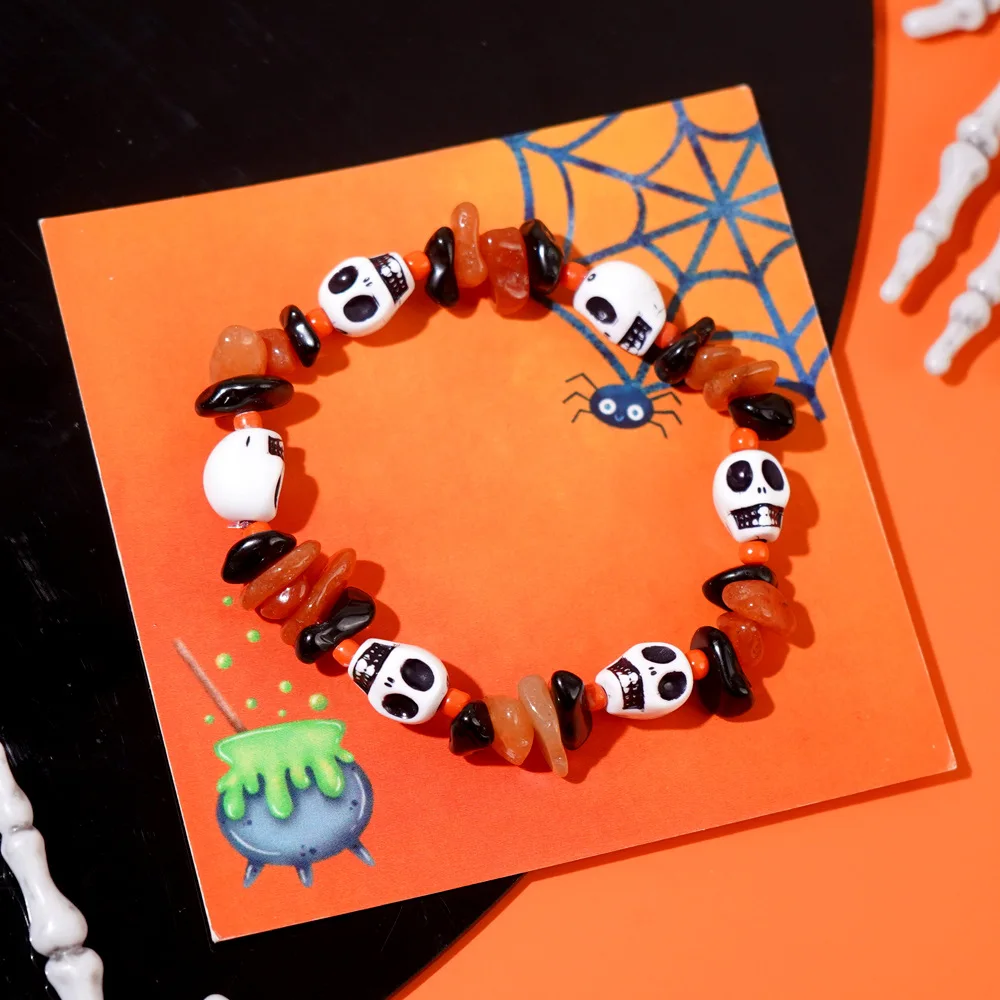 Gothic Style Polychrome Resin Skull Bead Spacer Bracelet UNISEX Halloween Themed Party Bracelet