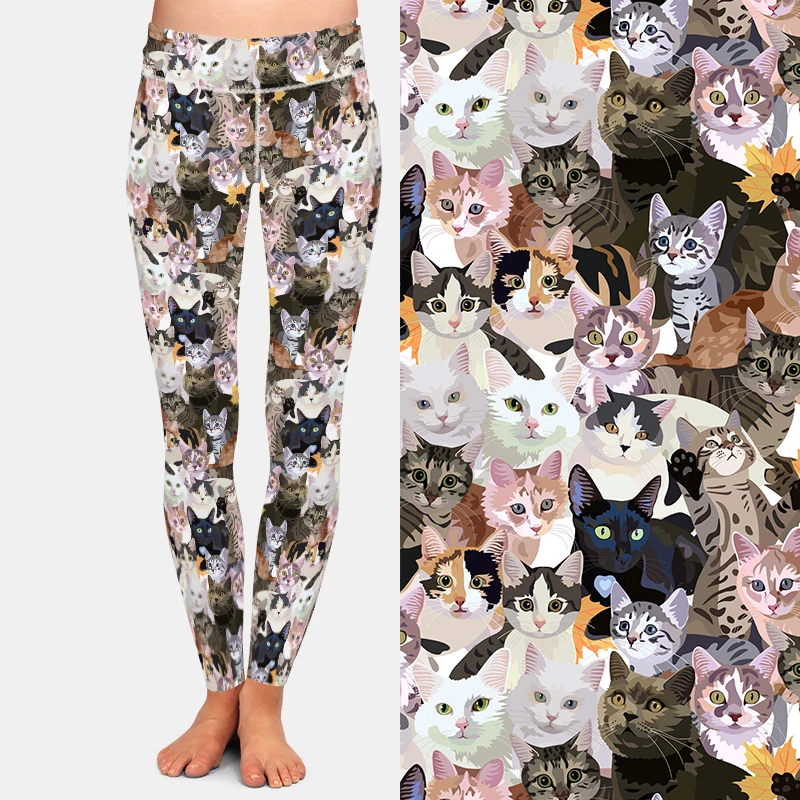 LETSFIND Fashion Women Fitness Leggings 3D Cats of Different Breeds In Vector Print High Waist Sexy Stretch Leggins