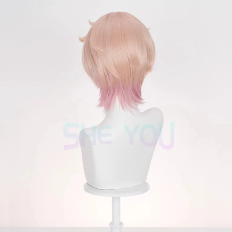 داليا شعر مستعار تأثيري برتقالي وردي قصير الشعر القوطي مصاص دماء Heterochromia الصبي Mondstadt حفلة الهالوين للنساء الرجال