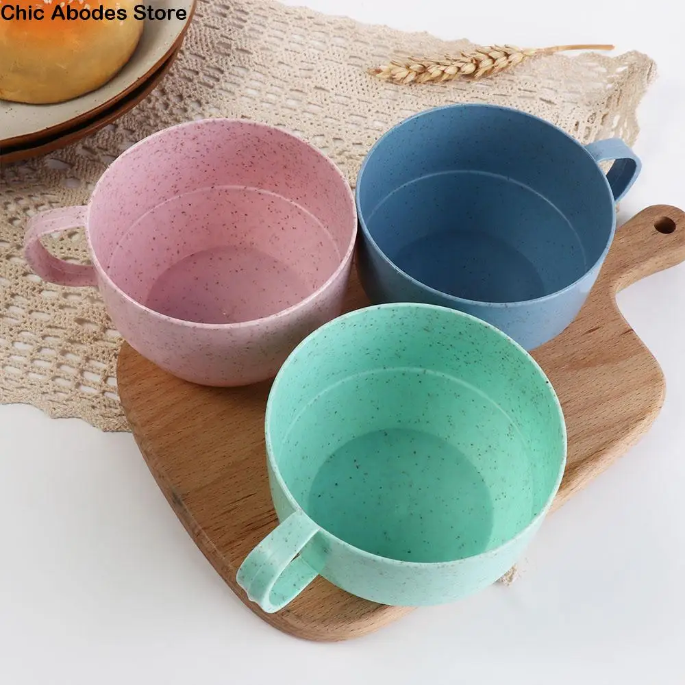 

Lightweight Fall Resistant Eco-friendly Flat Bottom Reusable with Handle Drinkware Wheat Straw Cup Drinking Cup Coffee Mug