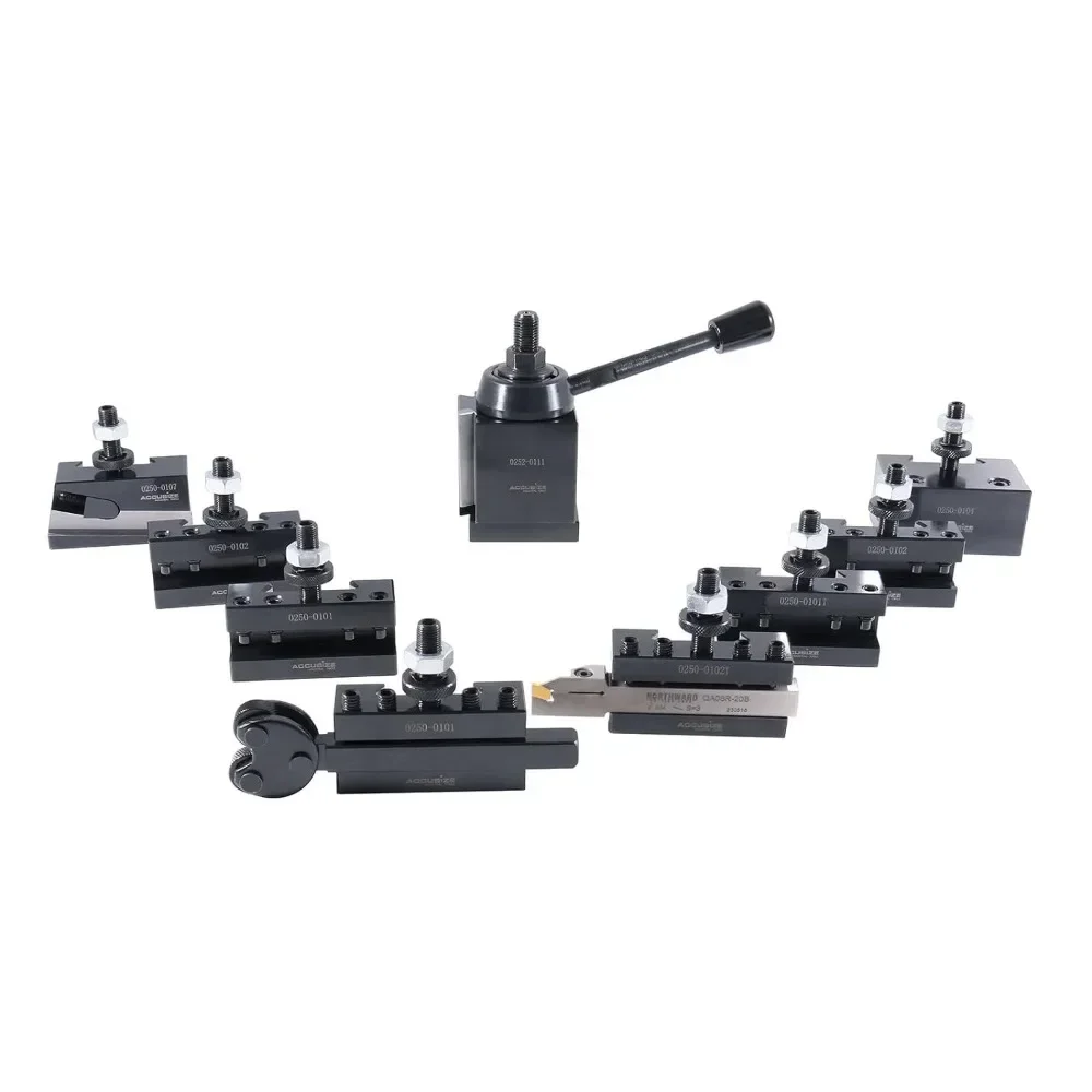 

11 Pcs AXA Wedge Type Quick Change Tool Post Set for Lathe Swing 6"-12" incl. 1 Cutoff & Grooving and 1 Knurling Holders