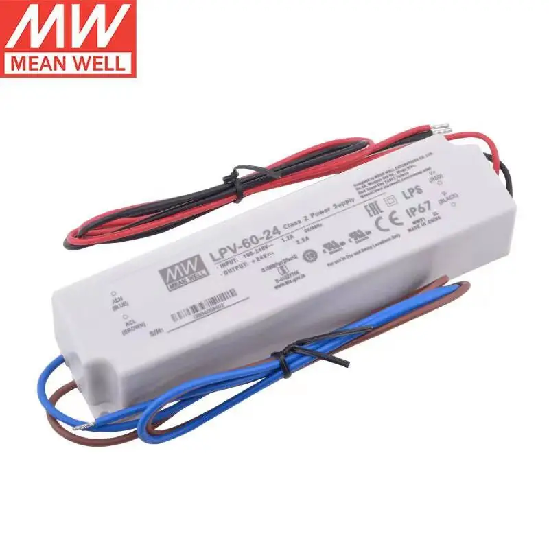 

Tai Wan MEAN WELL LPV-60-24 24V 2.5A 60watt Single Output Switching Power Supply Waterproof Led Driver brand new product