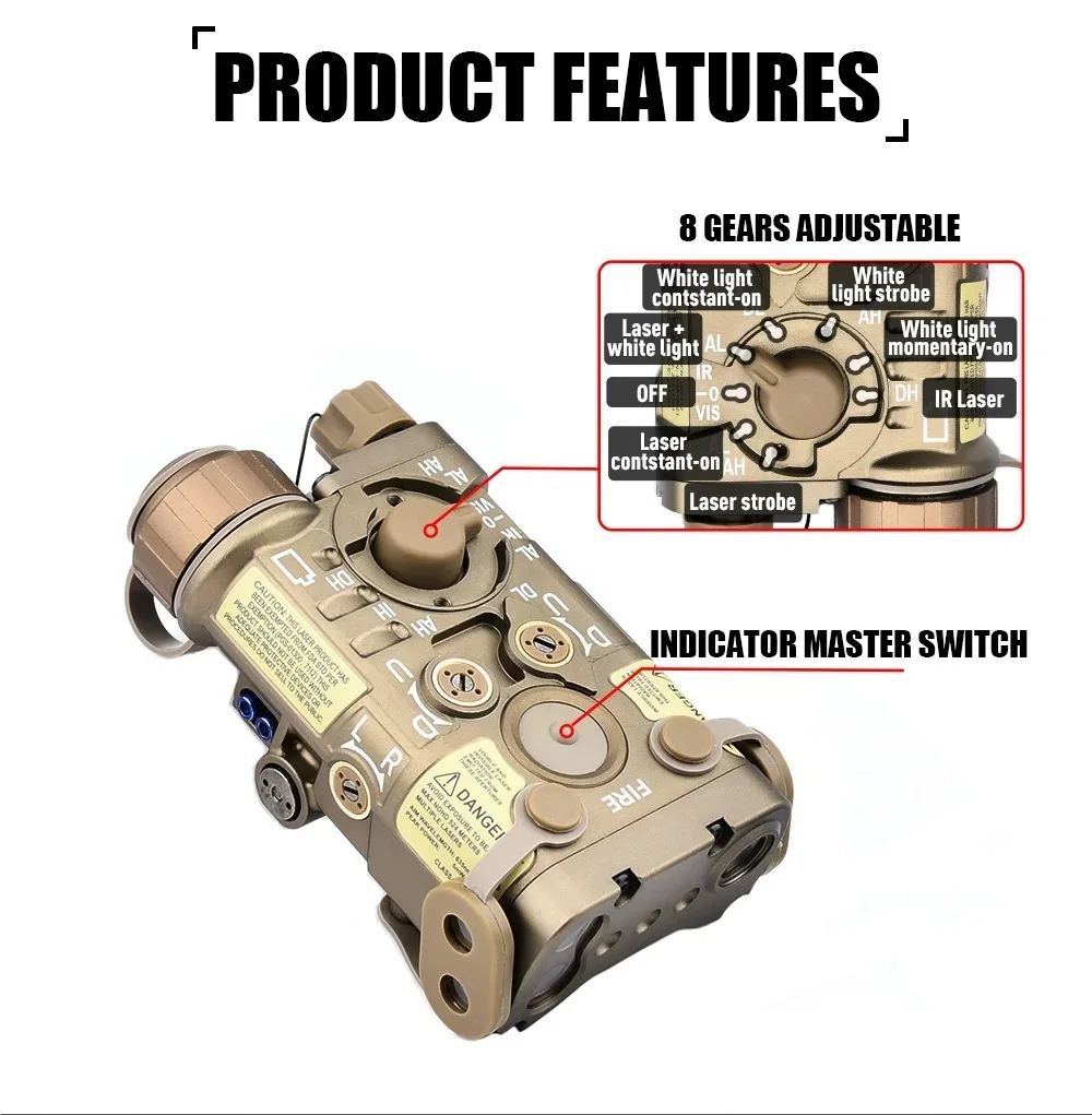 Linterna LED táctica L3 NGAL, indicador láser rojo, azul y verde, accesorios para pistola de visión, puntería con interruptor de presión compatible con riel de 20mm