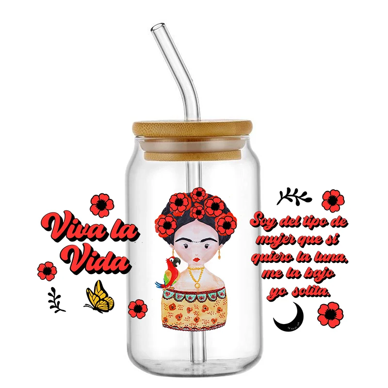 Mexican Culture UV DTF Cup Wrap Can DIY Waterproof Custom Decals for 16oz Libbey Glasses