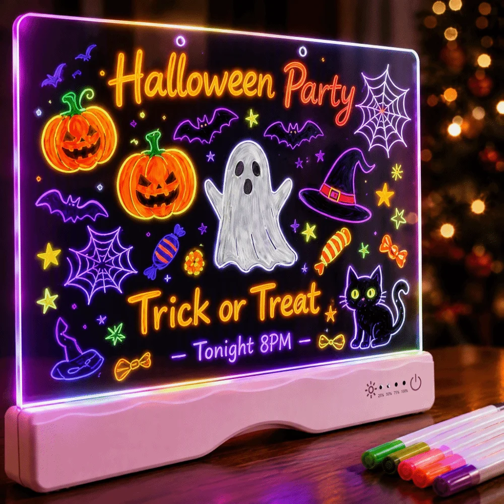Rechargeable LED Light Drawing Board Acrylic Panel Erasable Rechargeable Acrylic Message Board Type-C Charging Touch Control