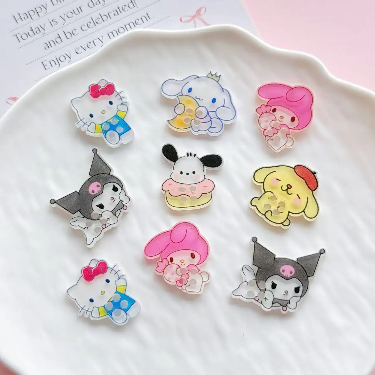 5 個ミニソアクリルキティ猫漫画ボタン衣類アクセサリー DIY ボタンヘアピンヘアアクセサリー手作り材料かわいい