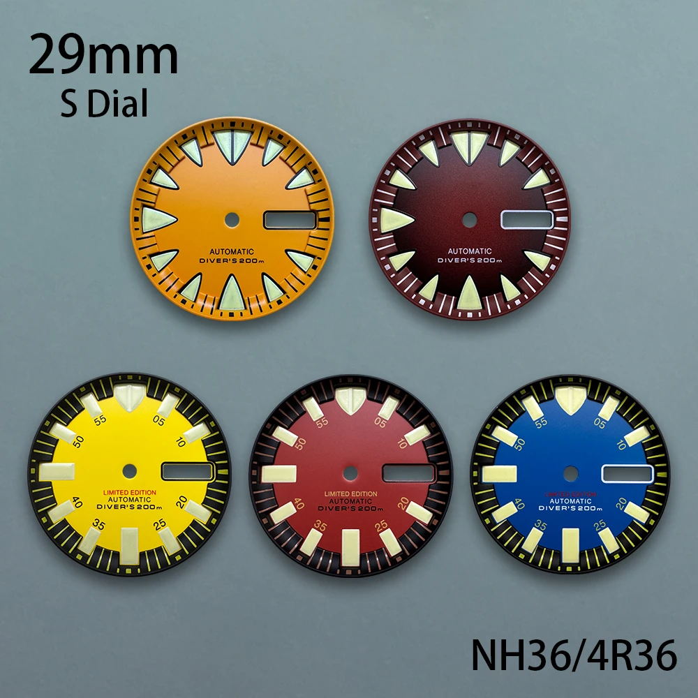 29mm S Logo Monster Dial Fit NH36/4R36 Movement Green Luminous Dual Calendar Dial Watch Modification Accessories