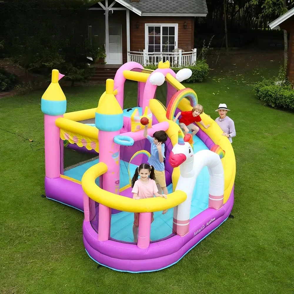 

Custom Sizes Logo Printing Inflatable Bouncer Air Unicorn Theme Jumping Bouncy Castle Inflatable Bounce House With Slide Combo