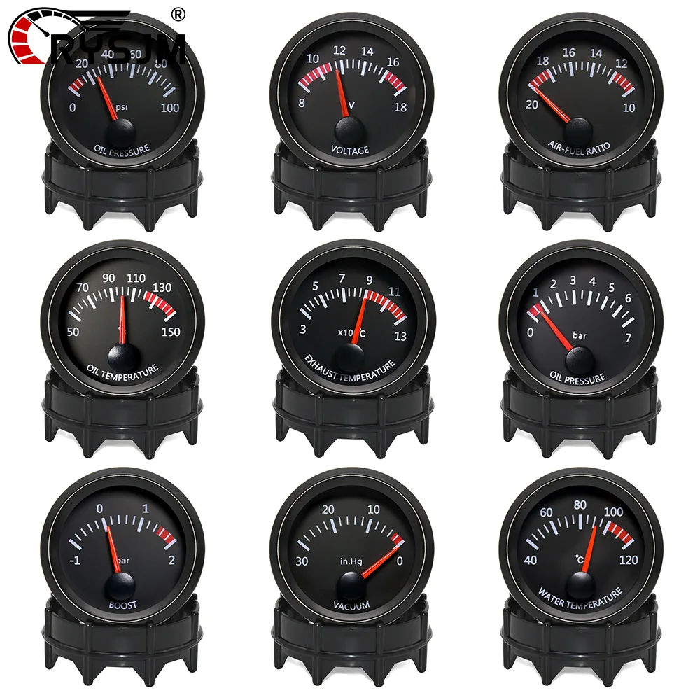 Medidor Digital Automotivo 52mm: Temperatura da Água, Temperatura do Óleo, Voltímetro, Pressão do Óleo (BAR/PSI), Vácuo, Pressão do Turbo, Relação Ar/Combustível, Medidor EGT