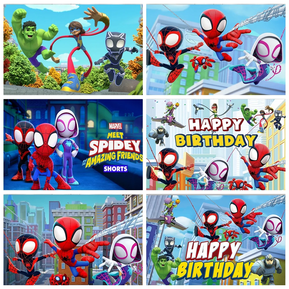 Marvel Spider Man and His Amazing Friends Backdrop Superhero Birthday Party Decor Kids Boys Superheroes Photography Background