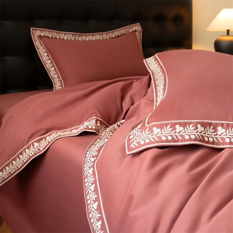 100% Cotton Brushed Luxury Embroidery Wide Edge Bedding Set Queen King Size Duvet Cover Flat/Fitted Bed Sheet Pillowcases 4Pcs