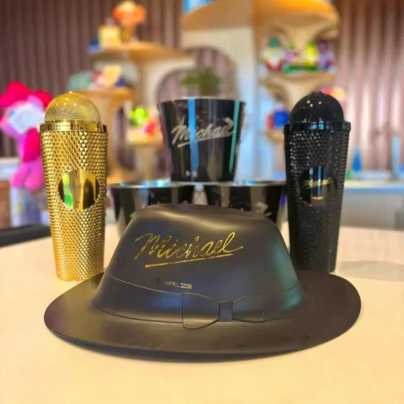 

In Stock Official Mj (Road To A Legend) Merchandise Microphone Shaped Cup Fedora Hat Popcorn Bucket Container Collection Model