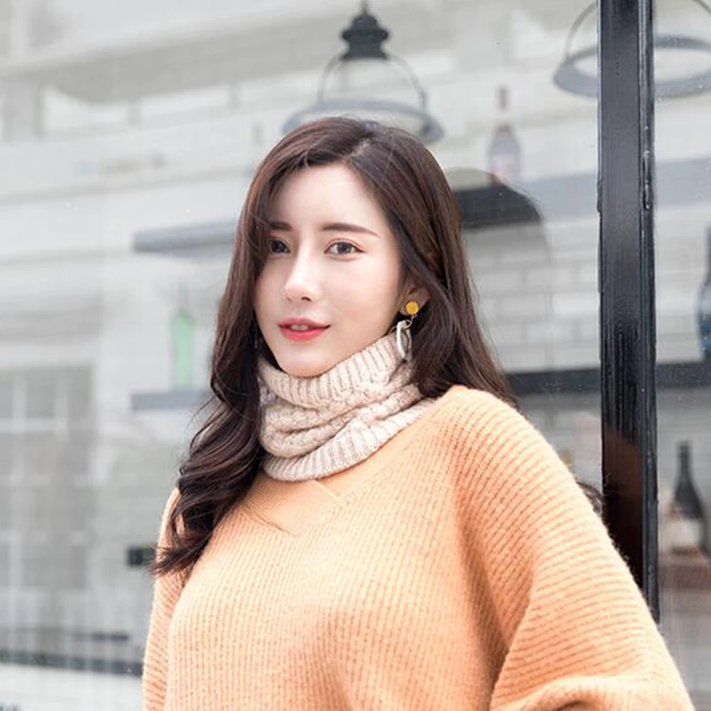 Winter Neck Warmer Knitting Scarf Beige Single Loop Men Women Keep Warm Bib Scarf Soft Warm Lightweight Fashionable Charming