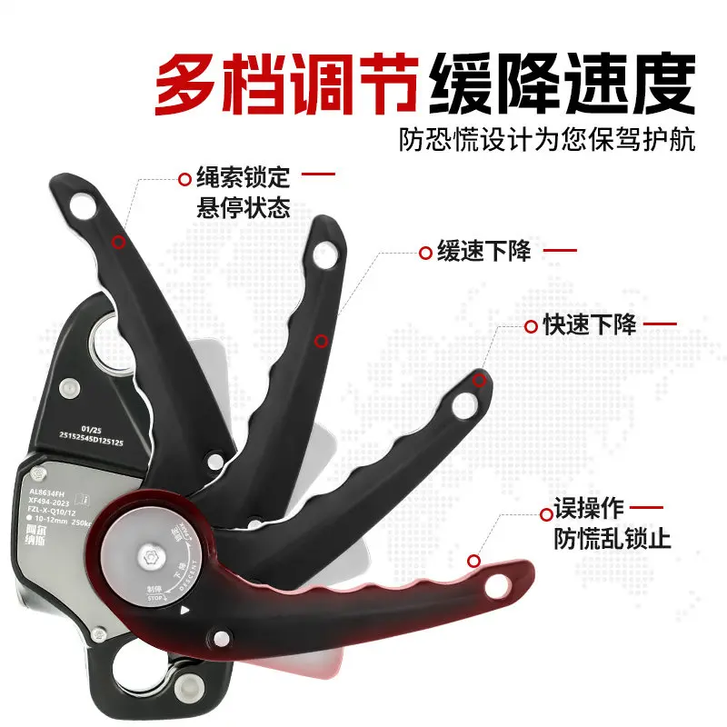 250kg Descender, Anti-panic Cam Manual Control, Outdoor Climbing Downhill, Aerial Work Protection, Descender