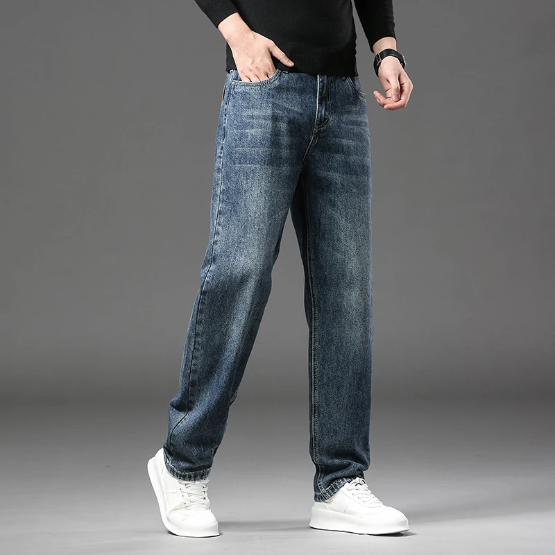 2024 Autumn Winter Brand Clothing Men's Fashion Denim Trousers 42  Big Size High Quality Cotton Stretch Straight Jeans