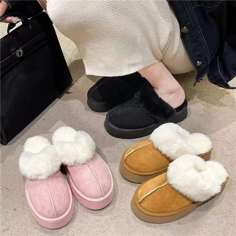 Pantofole in pelliccia donna sandali invernali in peluche di lusso Slip on Platform Slides scarpe da casa in cotone firmate con suola spessa