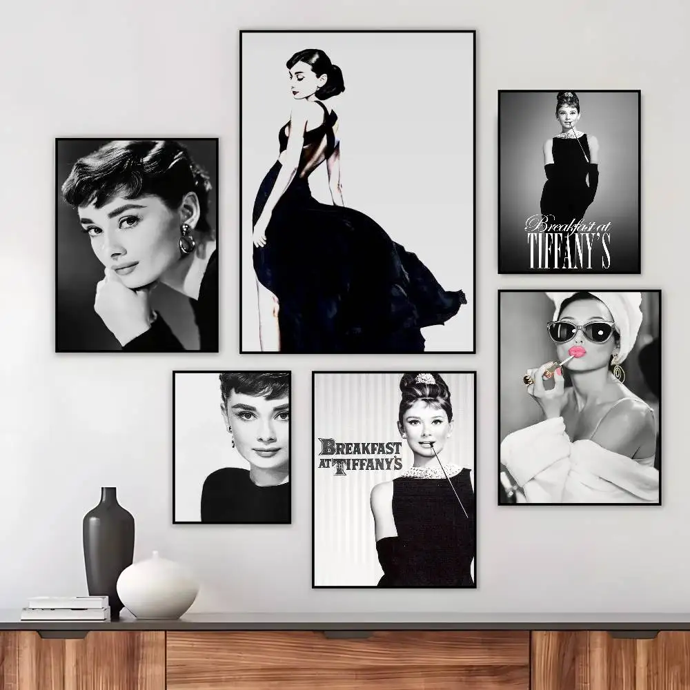 Audrey Hepburn Vintage Black and White poster art canvas advanced aesthetic Printing Paper Wall Art for Living Room Home Decor