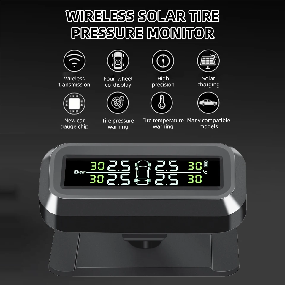 E-ACE K44 Tire Pressure Monitoring System Temperature Warning 4 Sensors Adhesive Windshield Solar TPMS Car Tyre Pressure Monitor