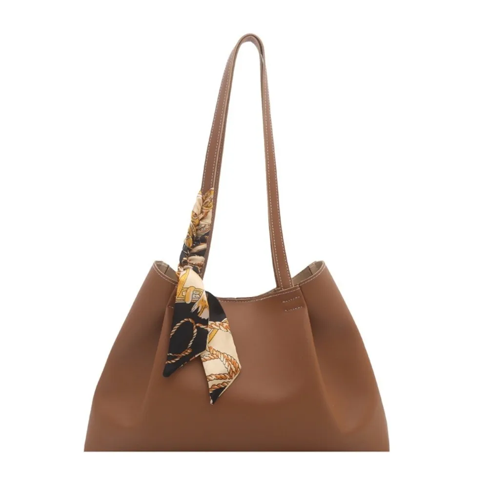 

New Large Ruched Female Clutch PU Leather Ribbon Design Shoulder Bag Inner Bag Waterproof Bucket Tote Bag Daily Use