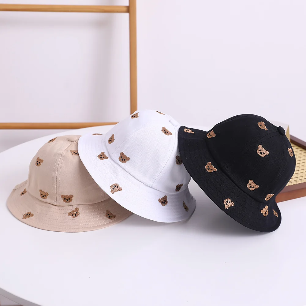 Embroidered Bear Kids Bucket Hat New Spring Baby Boys Girls Sunshade Hat Lovely Outdoor Summer Baby Hat Fishing Cap For 1-3Y