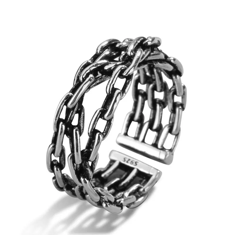 جديد خمر الشرير الفضة اللون خواتم الاصبع للنساء INS الموضة الإبداعية سلسلة النسيج هندسية اليدوية هدايا مجوهرات الحفلات