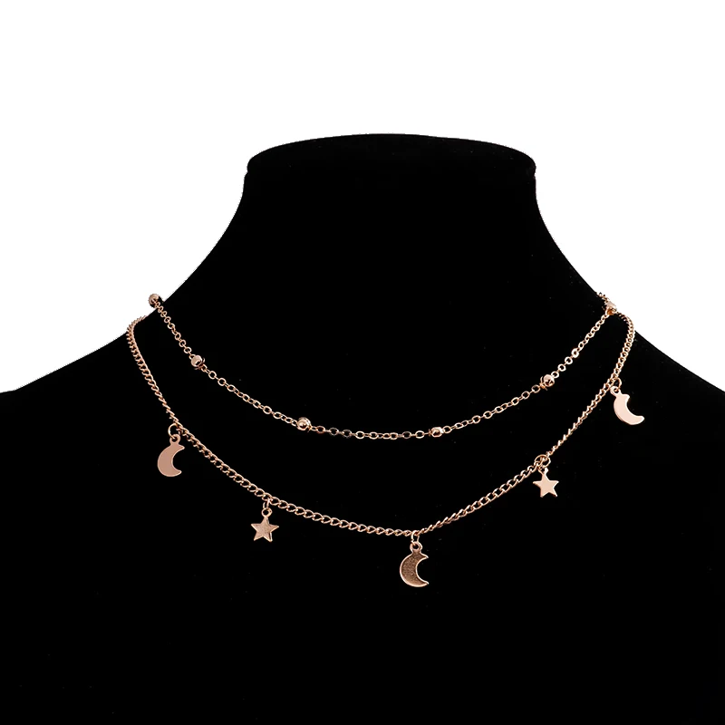 Aihua Einfache Sterne Mond Halskette Mode Doppel Schicht Frauen Schlüsselbein Minimalistischen Anhänger Halsketten Collares Schmuck Bijoux Geschenke – Detail 3