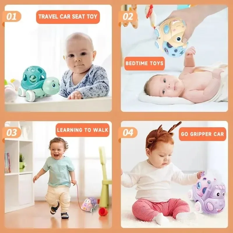 Chocalho de carro de brinquedo para bebês - caminhão movido a fricção Press & Go, carros de rolamento macio para crianças de 1 a 3 anos, presente de aniversário perfeito para meninos e meninas