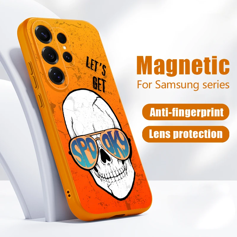 Skull Skeleton Case For Samsung S26 Edge S25 FE S24 Plus S23 S22 Ultra A17 A37 A54 A55 A56 A57 5G Magnetic Hybrid Matte Cover
