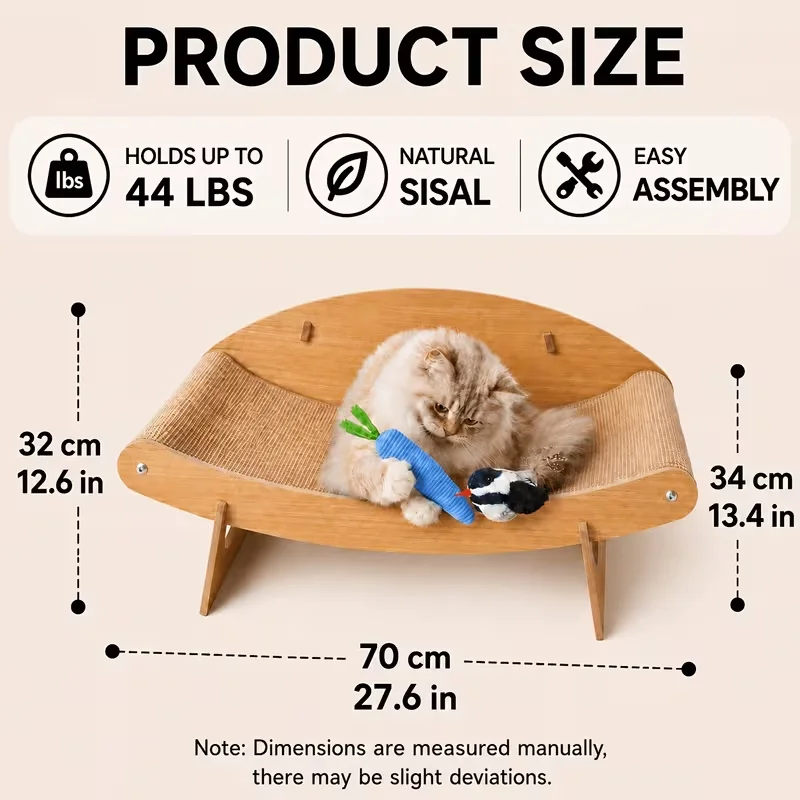 Extra Large Wooden Cat Scratcher Bed Durable Sisal Cat Lounge Sofa Furniture Protector Ergonomic Curved Resting Bed With Chirping Bird And Carrot Sound Toy Set For Large Medium Indoor Cats