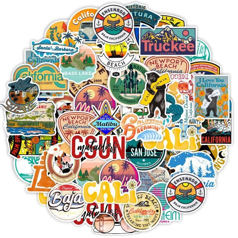 10/30/50pcs USA California Scenery Waterproof Stickers DIY Scrapbook Travel Luggage Phone Fridge Skateboard Car Sticker Toy