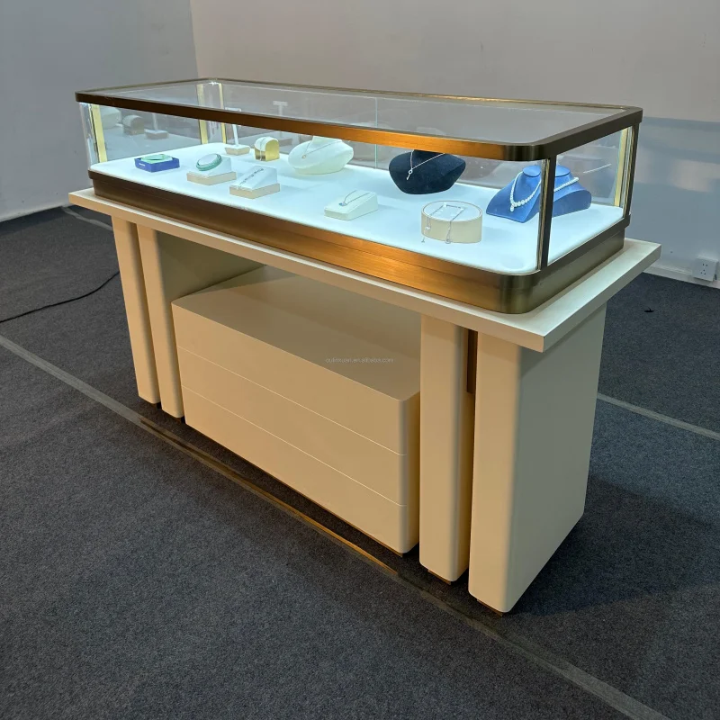 custom.Stainless Steel Jewelry Watch Display Table Showcase Cabinet Metal Glass Modern Luxury Mall Retail Store Exhibition Mesue