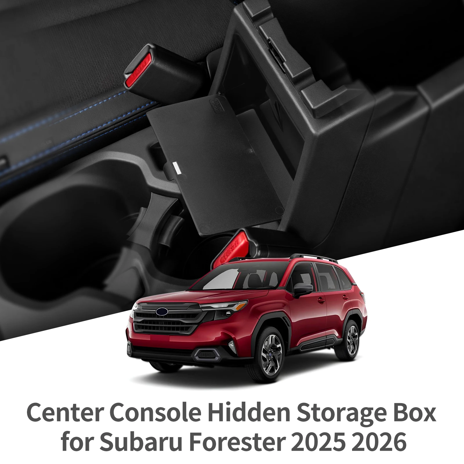 Para Subaru Forester 2025 2026 consola central reposabrazos oculto caja de almacenamiento bandeja organizador accesorios interiores de coche negro
