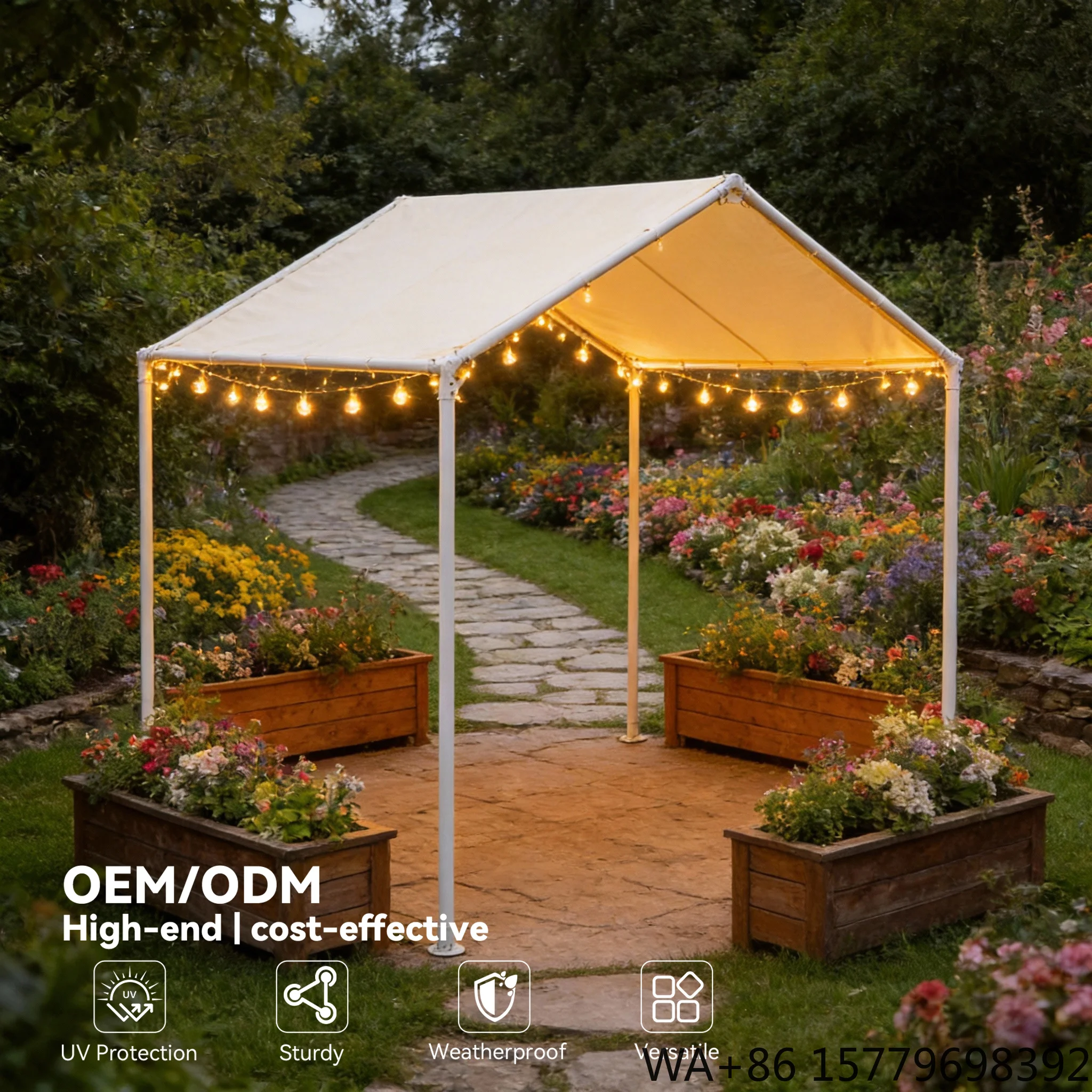 OEM&ODM Custom Size UV Protection Powder Coated Steel Frame Outdoor Pavilion Internet-Famous Sun Shade Canopy Waterproof for