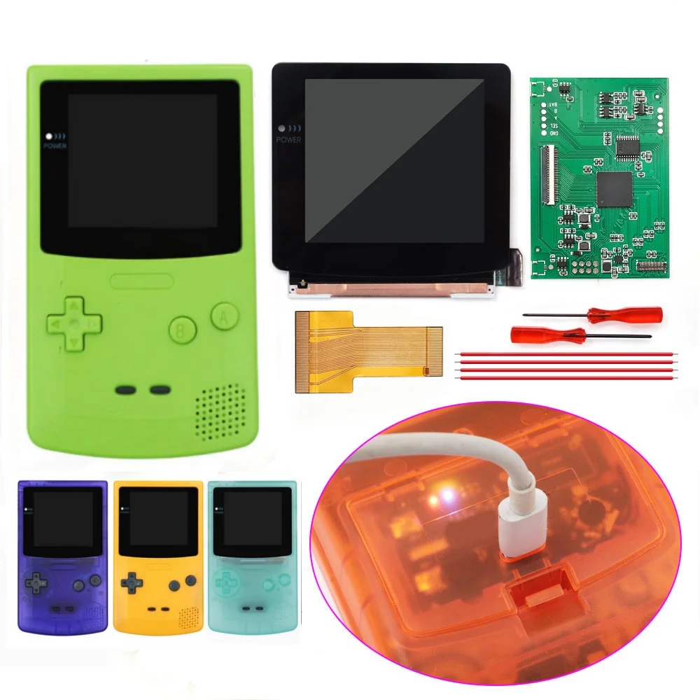 NEW Rechargable 3.1 inch HD Laminated Q5 Larger IPS Drop in Screen Build in OSD RETRO PIXEL Screen For GBC Game Boy Color