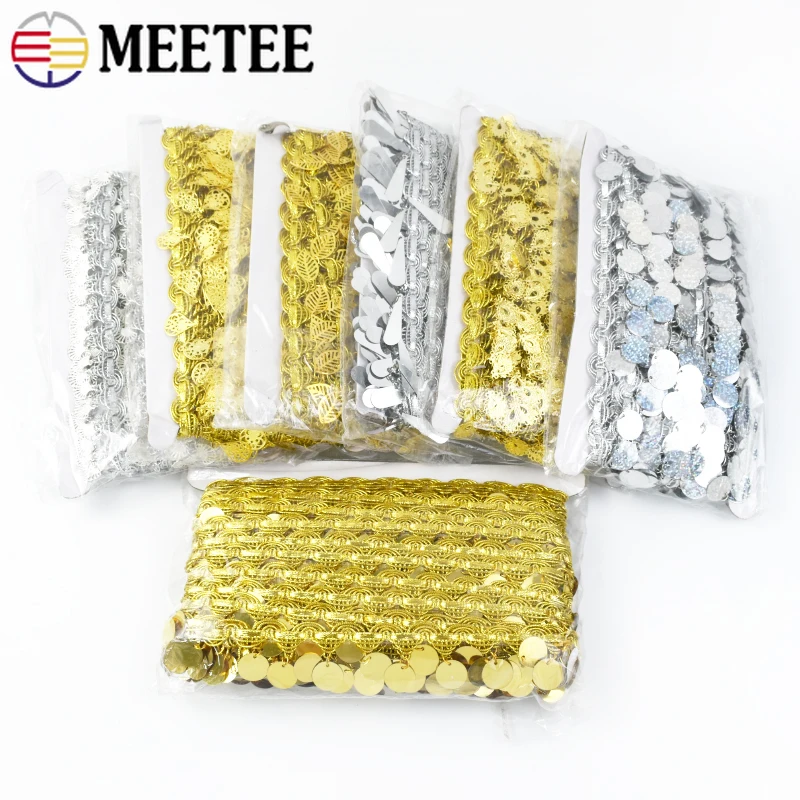 

2/5/9Yards Gold Silver Pendant Lace Sequins Fringe Tassel Ribbon Trim Stage Dress Cosplay Wedding Clothes DIY Sewing Accessories