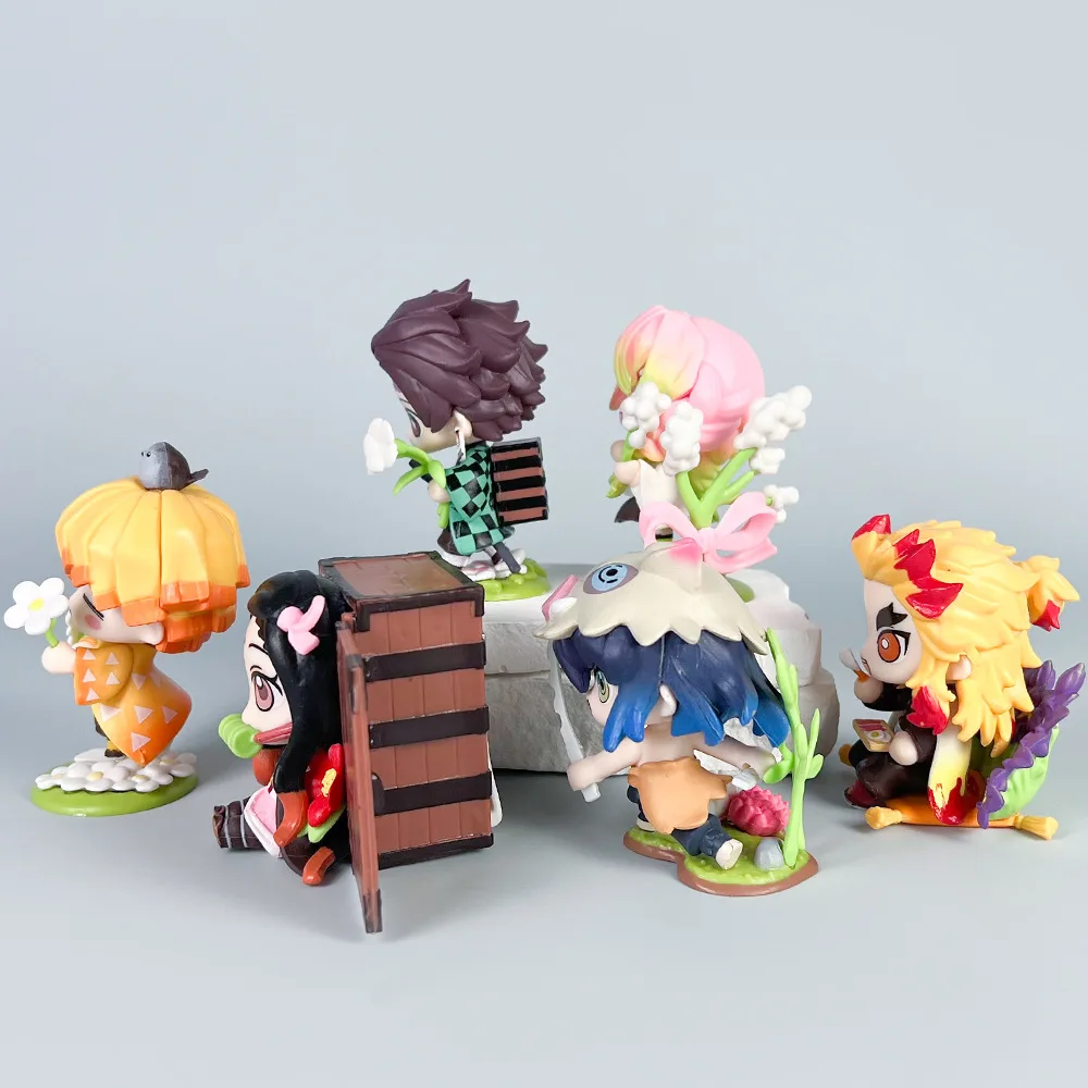 6 Pcs/Set Demon Slayer Birth Flower Figure 7-9cm Anime Character Kimetsu No Yaiba Nezuko Tanjiro PVC Dolls New Arrival