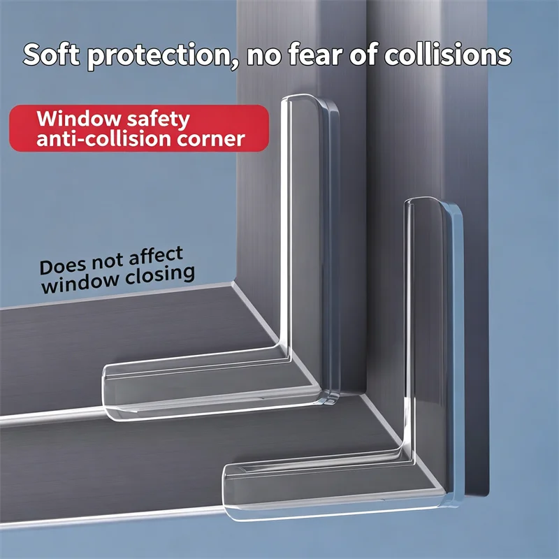 Window Corner Guards Anti-Collision Silicone Protectors for Glass Edges Tables Cabinets and Range Hoods Soft Right-Angle Design