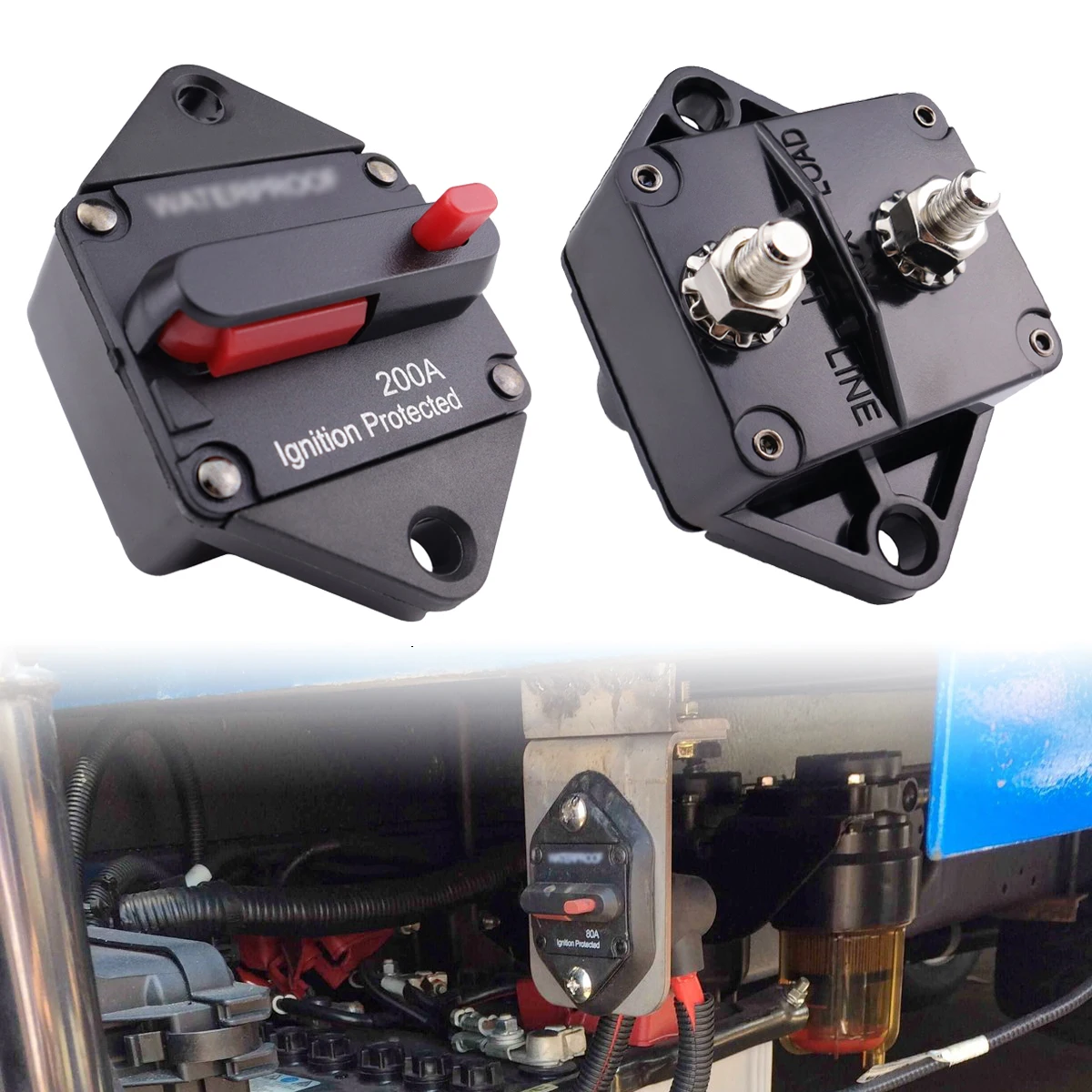 20-200Amp Circuit Breaker 12V-48V DC Fuse Inverter with Manual Reset Button for Auto Truck RV Marine, Panel Mount