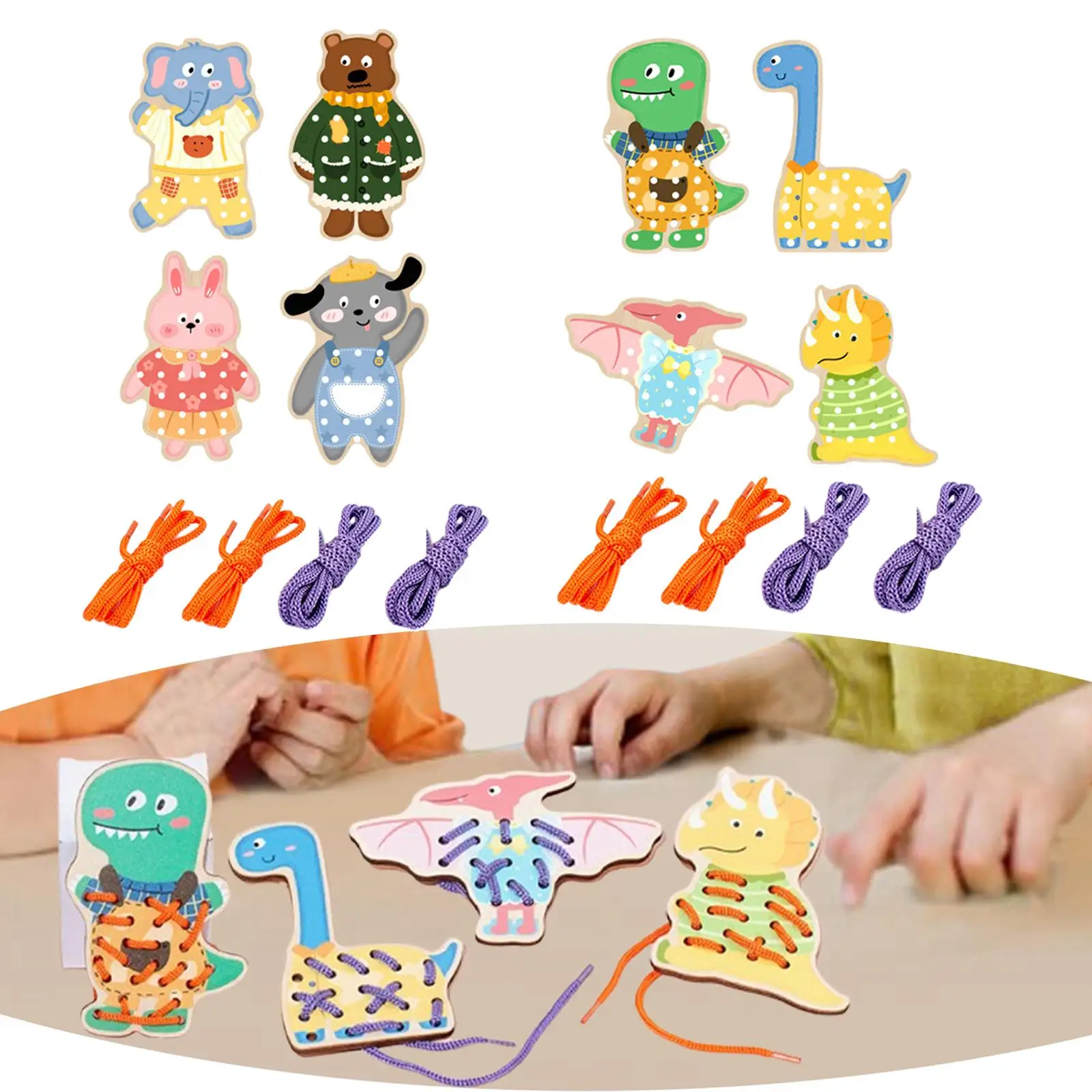 

Wooden Lacing Toy Animal Theme Educational Toy for Girls Boys Age 3 4 5 6