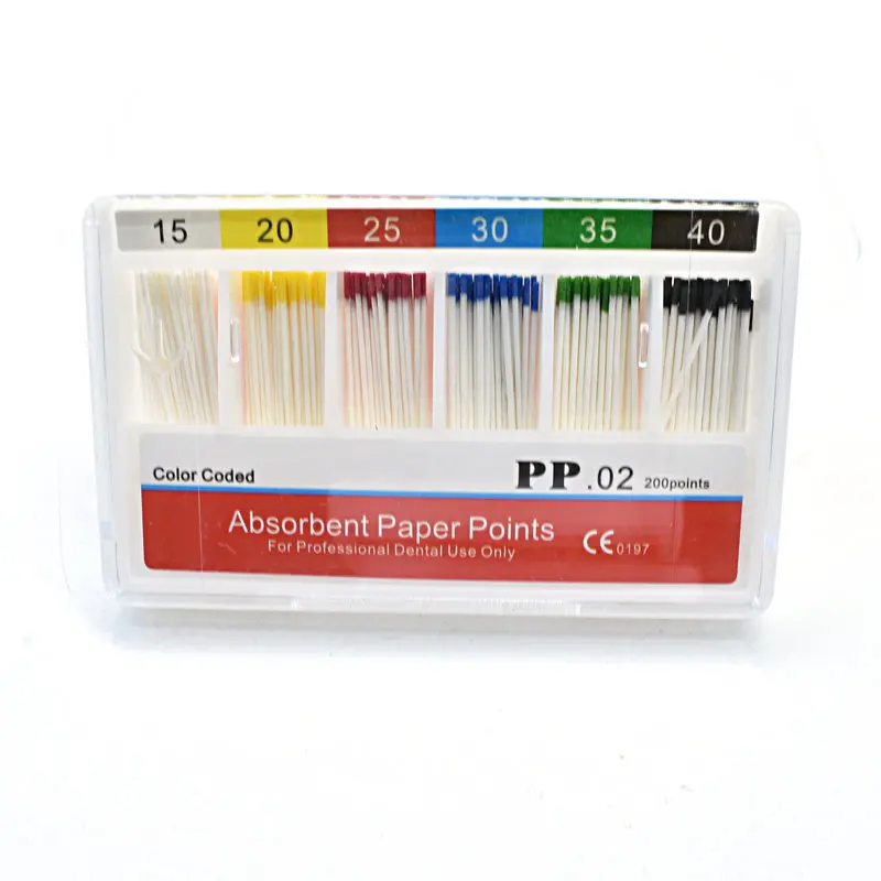 0.02 Taper Absorbent Paper Points 200pcs/Pack Dental Root Cancel Cotton Fiber Tips Dentist Product Superior Quanlity #15-#40