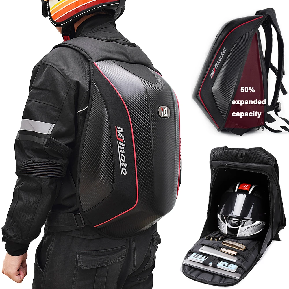 

2025 Waterproof Motorcycle Bag Carbon Fiber Men Full Face Helmet Backpack Motobike Reflective Riding MX Motocross Luggage 30-48L